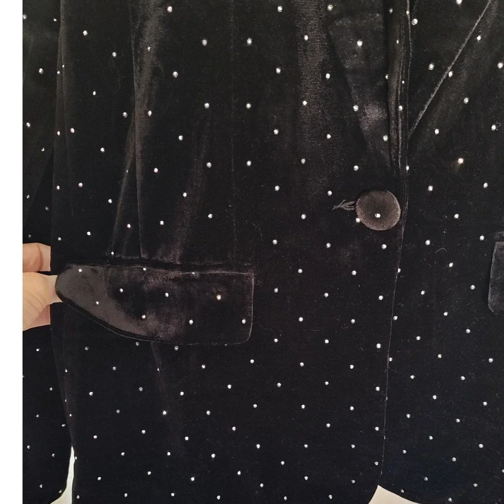 Lulus Glamorous Statement Black Velvet Studded Blazer Rhinestone‎ Gems small New